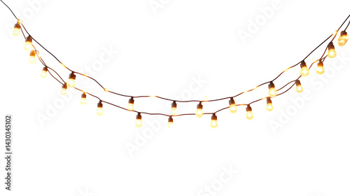 Soft glowing string lights, high-definition, realistic look, isolated on white background