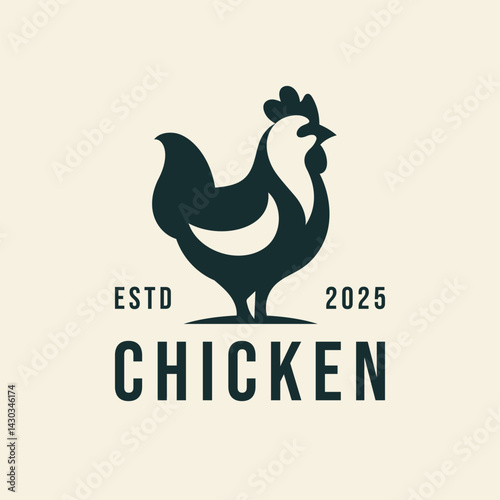A clean and modern minimalist logo design featuring a chicken, rooster silhouette, symbolizing freshness and quality in the poultry industry. this logo represents strength and elegance.