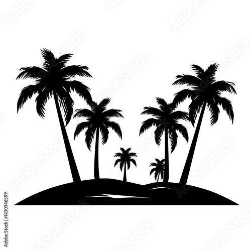 Four palm trees silhouette tropical nature vector