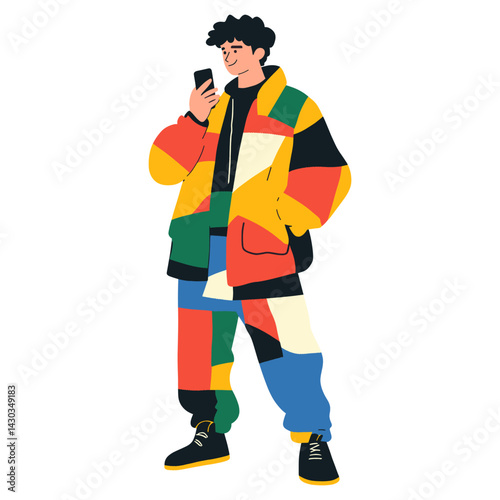 Teenager man talking phone illustration clothing colorful vector