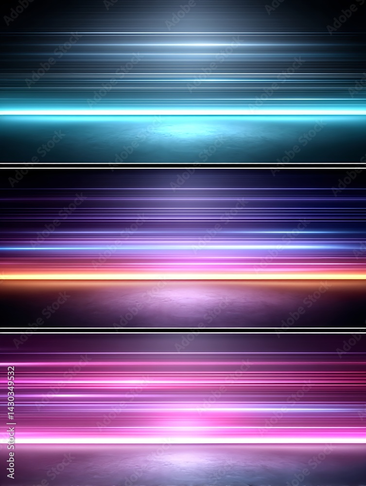 A vibrant background loop of blurred neon light streaks in blue, pink, purple, and orange, ideal for futuristic event visuals
