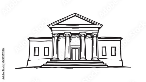 Court building line art illustration in elegant architectural detail