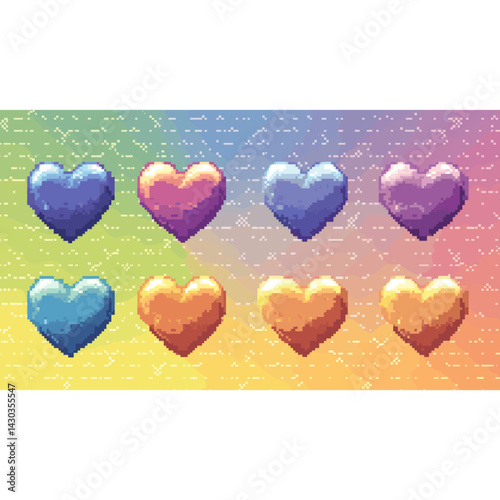A heart rainbow 8 bit pixel background hearts colors illustration vector