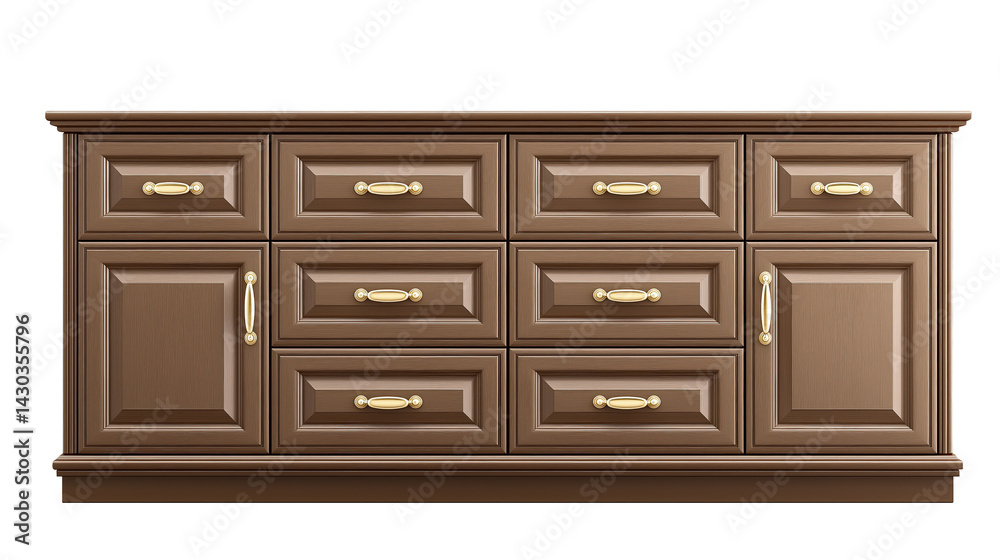 Fototapeta premium A vintage dresser with brass handles. Isolated on white background.