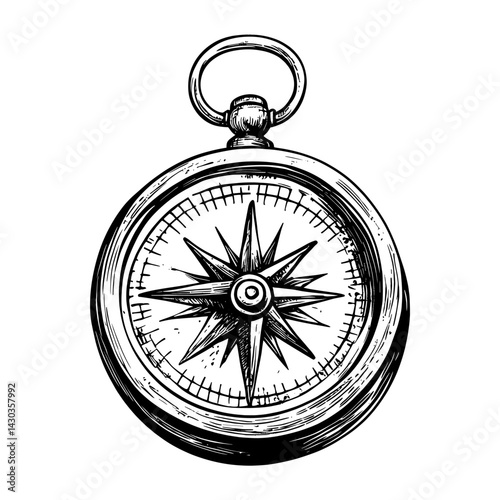 Compass black white illustration vector