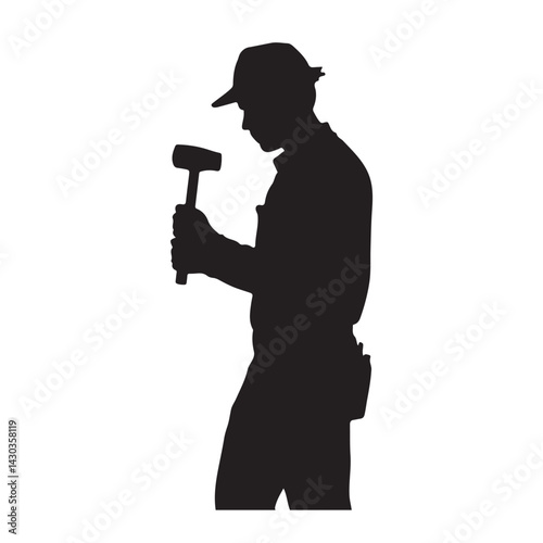 Black Silhouette of Carpentry Scene Side View with Thick Outline

