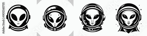 alien head with astronaut helmet. Space suit universe galaxy cartoon clipart. Extraterrestrial visage spaceman headgear cosmos visitor.