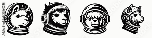 Alpaca head with astronaut helmet. Space suit universe galaxy cartoon clipart. Llama face donning cosmic visor galactic mammal voyage.