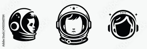 baby head with astronaut helmet. Space suit universe galaxy cartoon clipart. Infant cranium within cosmic explorer gear kid headwear.