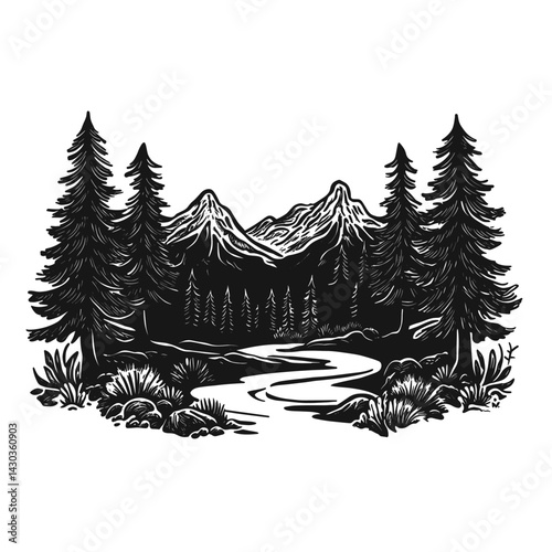 Mountain and forest outdoors nature trees vector
