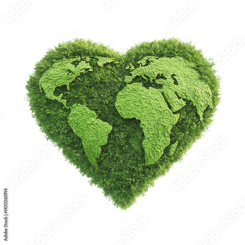 nature conservation and Earth day concept. Heart-shaped globe made of greenery on a black background. isolated on white background