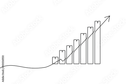 Business growth bar chart continuous one line drawing and isolate outline Business icon