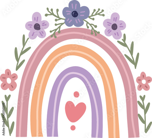 Rainbow with flowers and a heart
