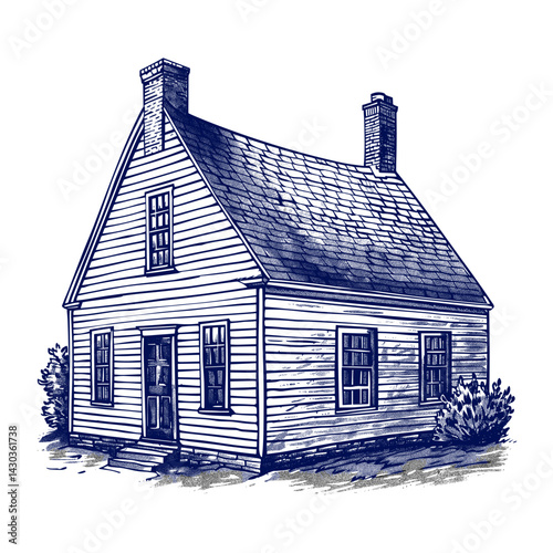 Hand drawn a Colonial house drawing architecture illustration vector