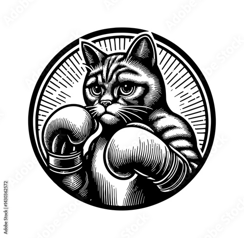 Cat boxing in sport, martial arts, fitness, fighter punch, illustration