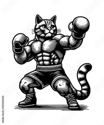 Cat boxer strikes a pose in a boxing ring, ready for a playful fight for fun.