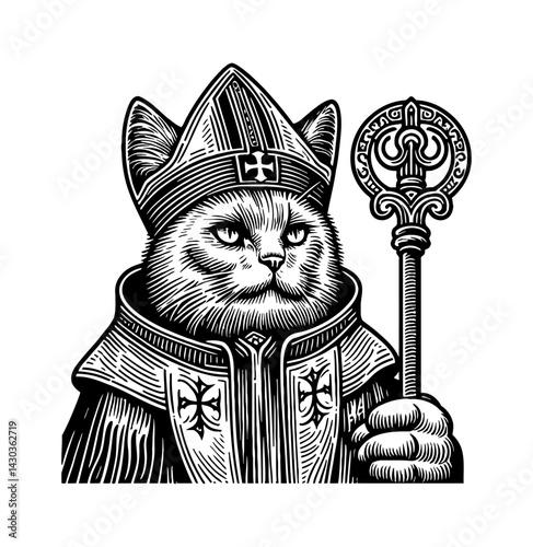 Cat cleric casting heal spell with holy light, fantasy priest supporting friend, digital art