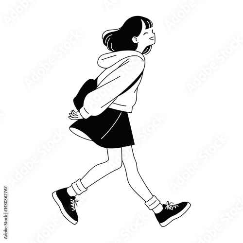 Woman walking illustration drawing simple vector