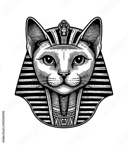 Cat wearing Egyptian Pharaoh royal costume, ancient Egypt fashion concept in funny mood
