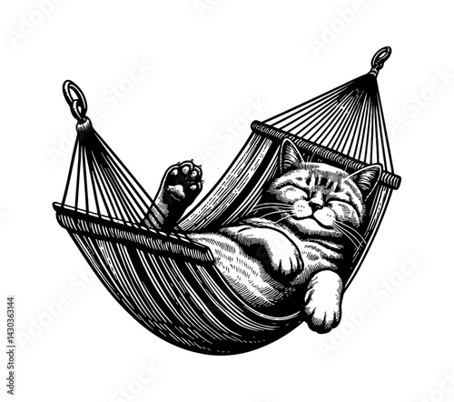 Cat relaxing in hammock outdoor during summer with leisure and nature vibes