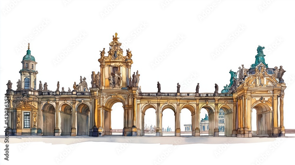 Obraz premium Dresden Zwinger. Dresden Zwinger hand drawn watercolor illustration