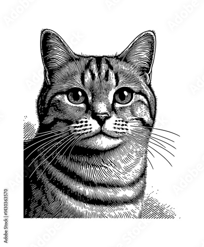A serene cat portrait with realistic details, showcasing its calm expression in a home setting.