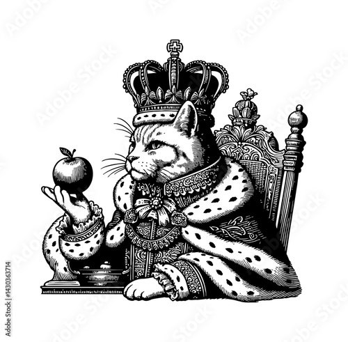 Cute cat wearing a royal crown, noble and medieval attire fashion