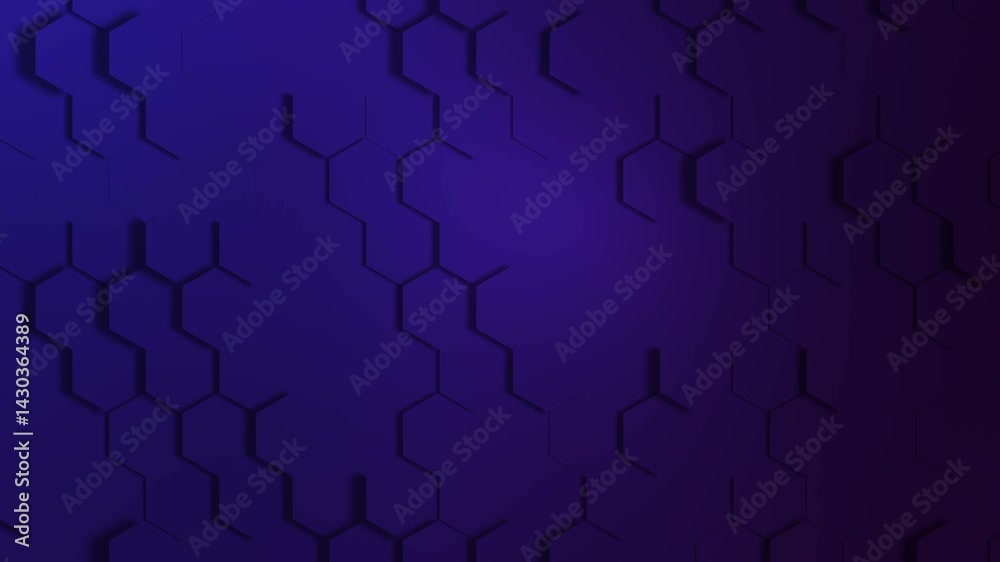 Abstract moving hexagonal gradient blue purple background, seamless 3d loop animation