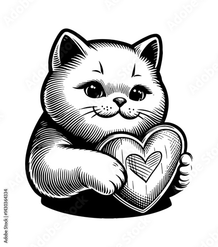 Cute Cat Valentine holding heart gift during romantic celebration
