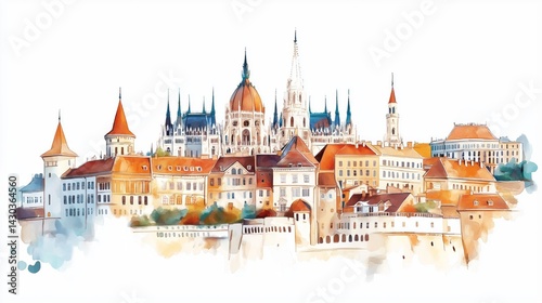 Fisherman's Bastion. Fisherman's Bastion hand drawn watercolor illustration