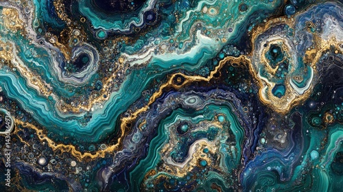 Wallpaper Mural Vibrant teal and gold marbled abstract design. Torontodigital.ca