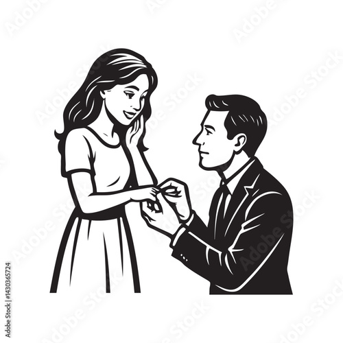 A man proposes to his girlfriend by putting a ring on her finger