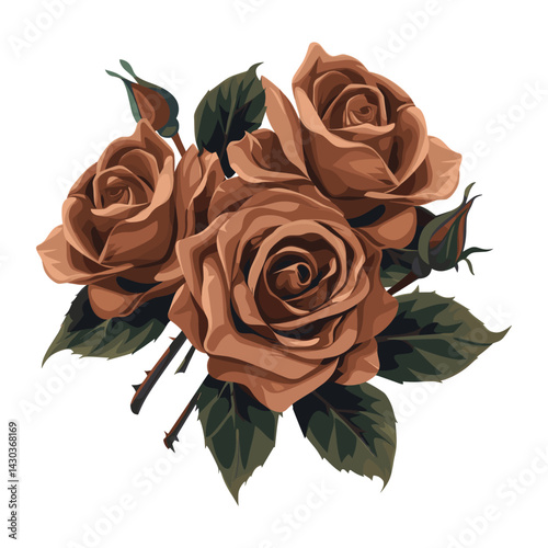 Brown roses illustration flowers art vector