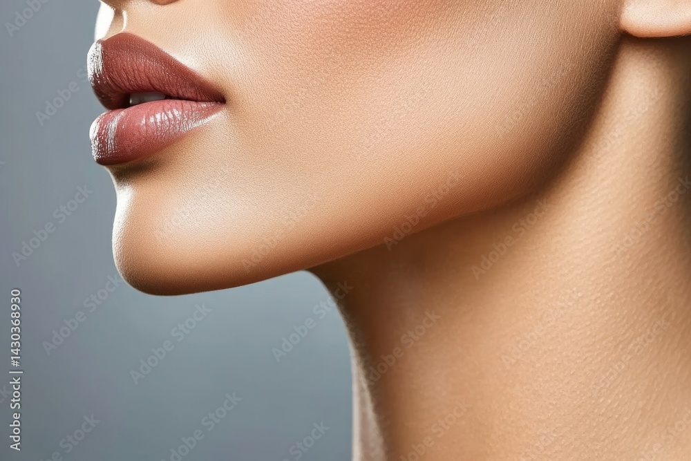 Obraz premium A close-up view of a woman's face and neck exemplifies the freshness concept, with her skin looking groomed and having a young appearance