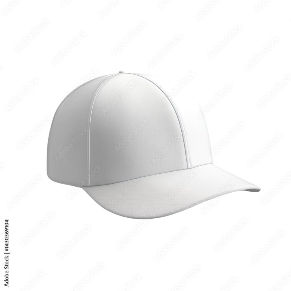 A plain white baseball cap displayed on a white background a simple design for customization A plain white baseball cap displayed on a white background a simple design for customization