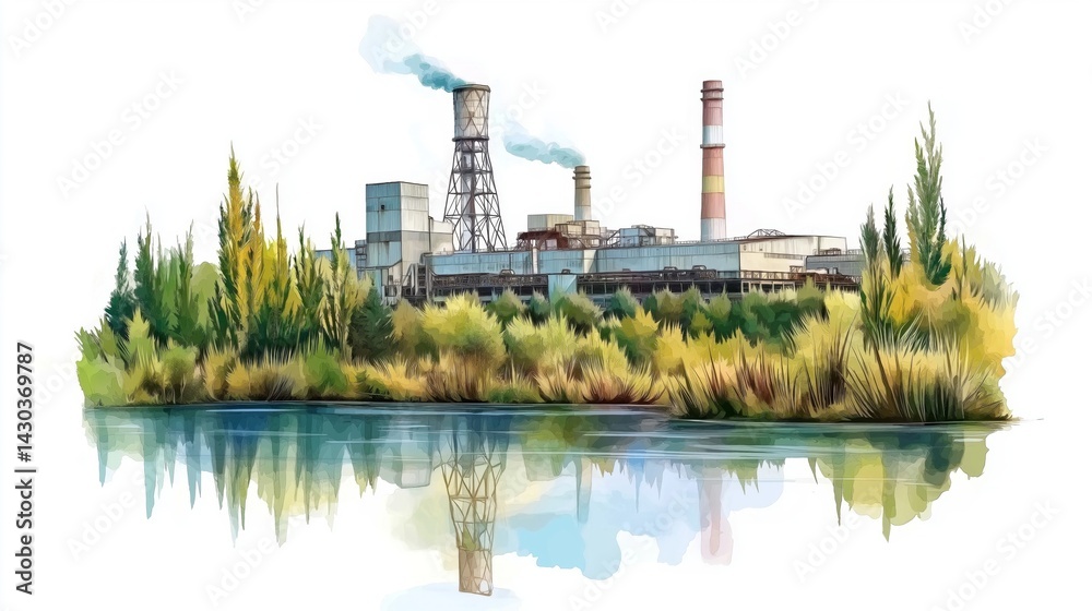 Obraz premium Chernobyl Exclusion Zone. Chernobyl Exclusion Zone hand drawn watercolor illustration