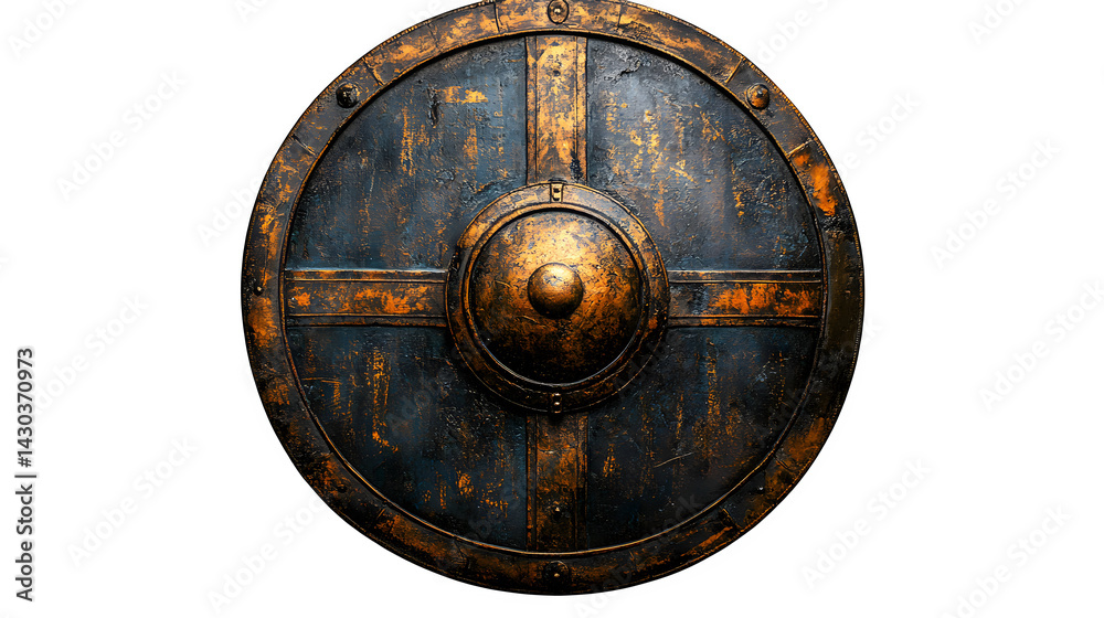 Fototapeta premium warrior-style round spartan shield with details, isolated on white background