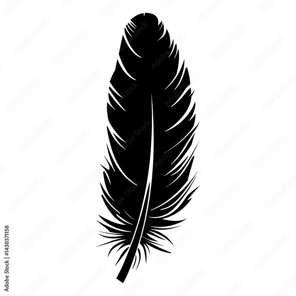 Fototapeta premium Flying feather silhouette black illustration vector