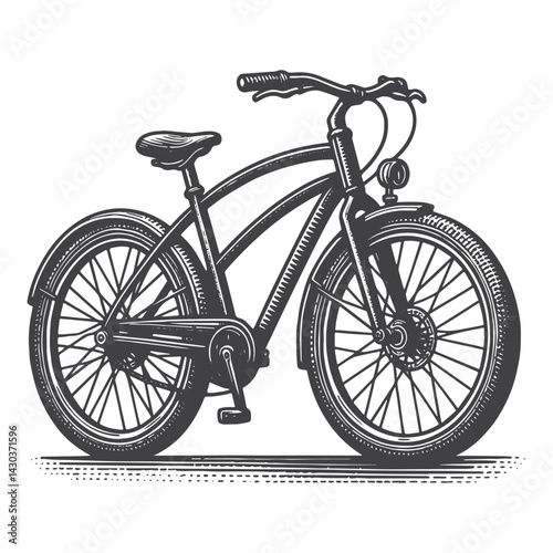 Vintage Hand-Drawn Brand New Shiny Bicycle Illustration – Outdoor Adventure Engraved Style Vector for T-Shirts, Posters, Stickers, and Cycling Gear Apparel