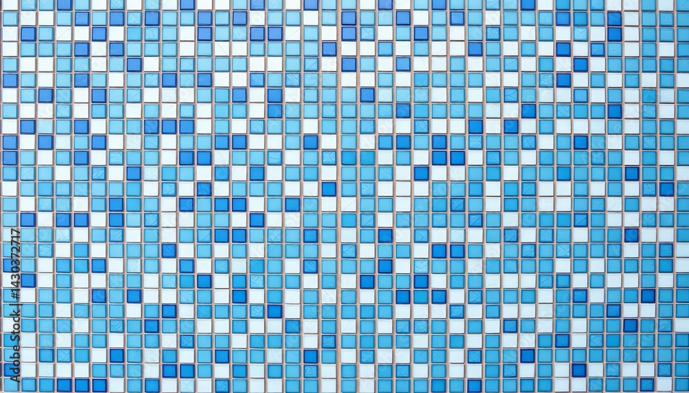 Fototapeta premium Blue and white mosaic tile background with ample empty space, pattern, image