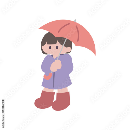 カッパを着て傘をさす女の子