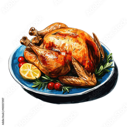 Illustration background white Roasted chicken roasted vector
