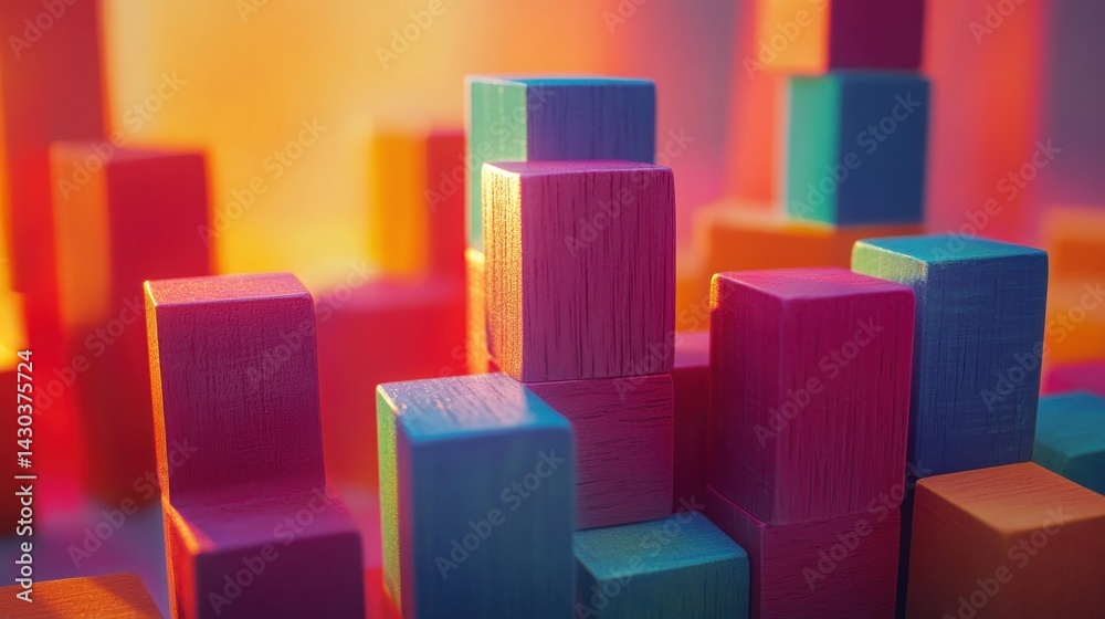 Colorful wooden blocks arranged in a city-like structure Colorful wooden blocks arranged in a city-like structure
