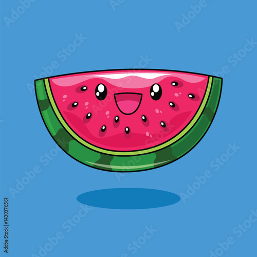 Hand drawn cute kawaii water melon cartoon illustration