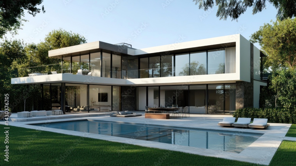 Fototapeta premium Modern Luxury Waterfront Villa with Pool