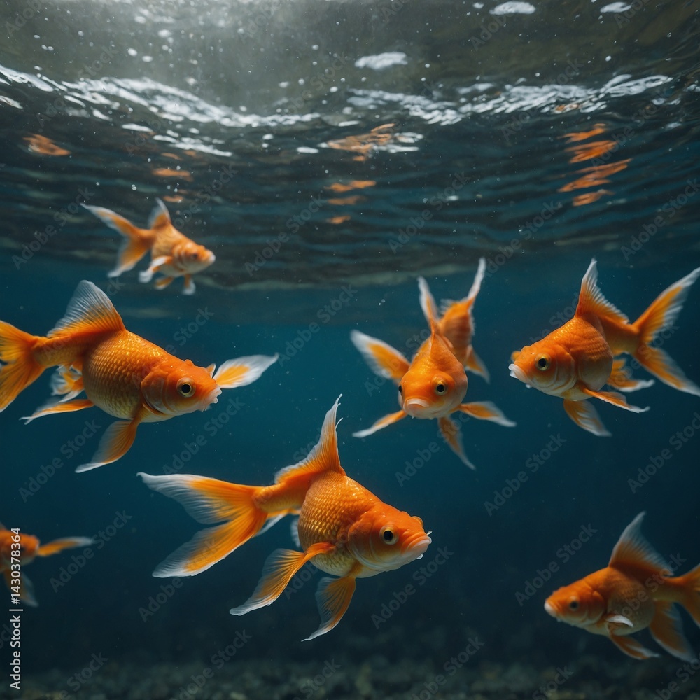 Naklejka premium Goldfish Swimming Gracefully in a Clear Bowl