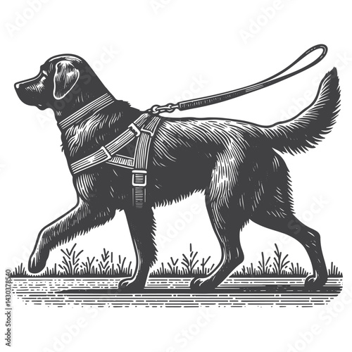 Vintage Hand-Drawn Dog Walker with Waist Leash Illustration – Outdoor Lifestyle Engraved Style Vector for T-Shirts, Posters, Stickers, and Pet Apparel
