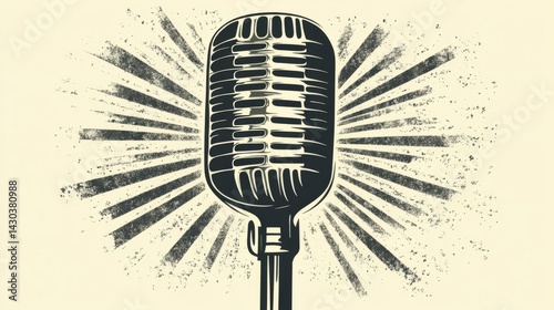 Vintage Microphone Illustration with Light Burst