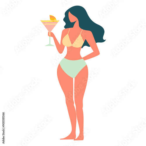 Pin up girl in martini glass illustration minimalist design vector