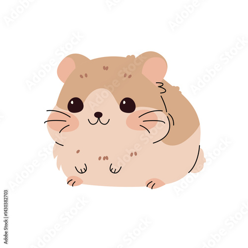Adorable flat illustration of a chubby brown hamster with round cheeks and tiny paws. Perfect for pet themed designs, childrens materials, and cute character collections. Vector illustration